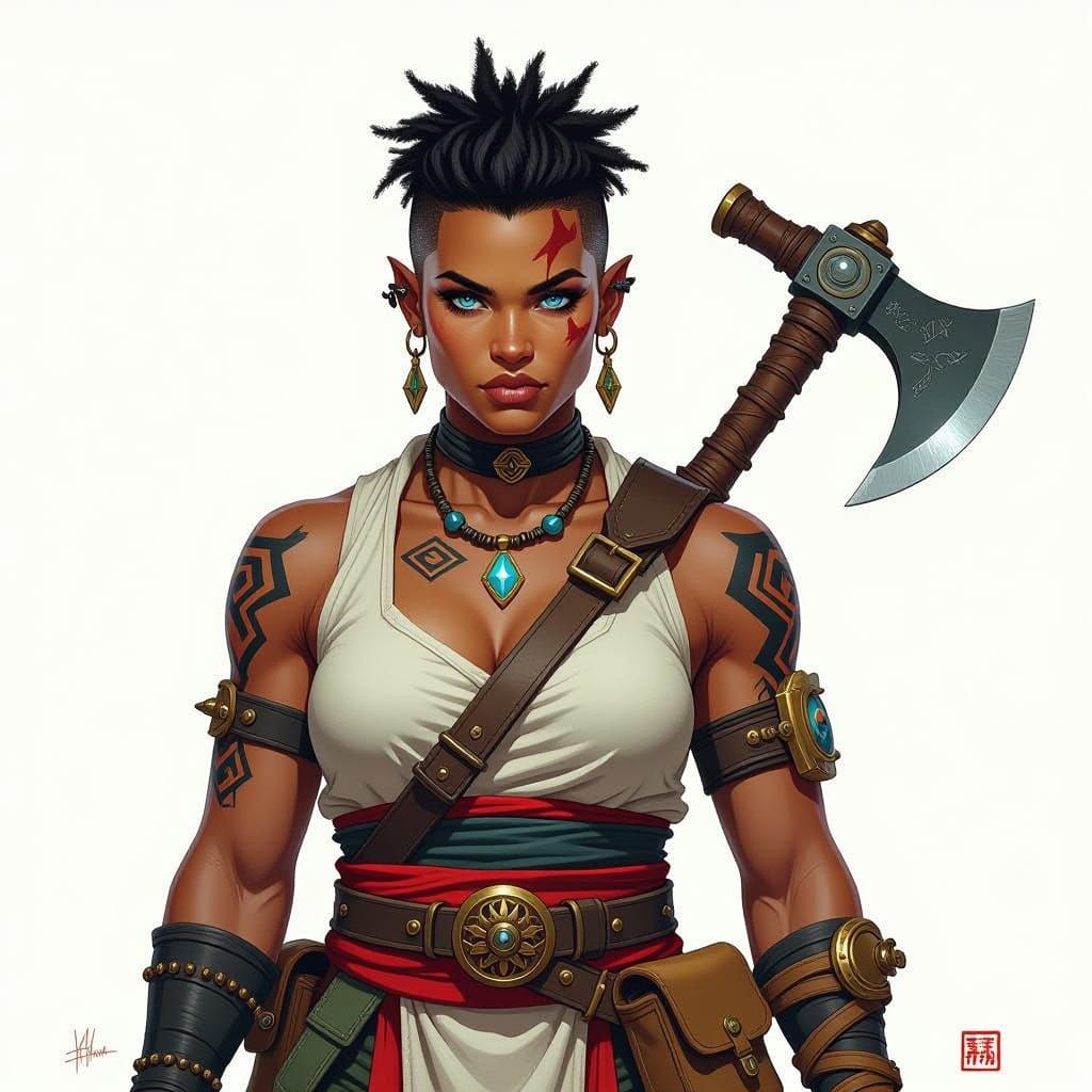 Hyperrealistic Half-Orc Monk in Dramatic Lighting