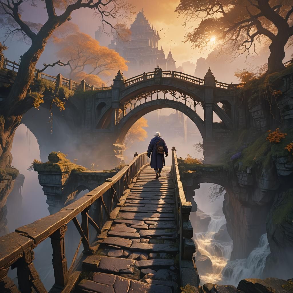Mystical Bridge Fall: Fantasy Concept Art