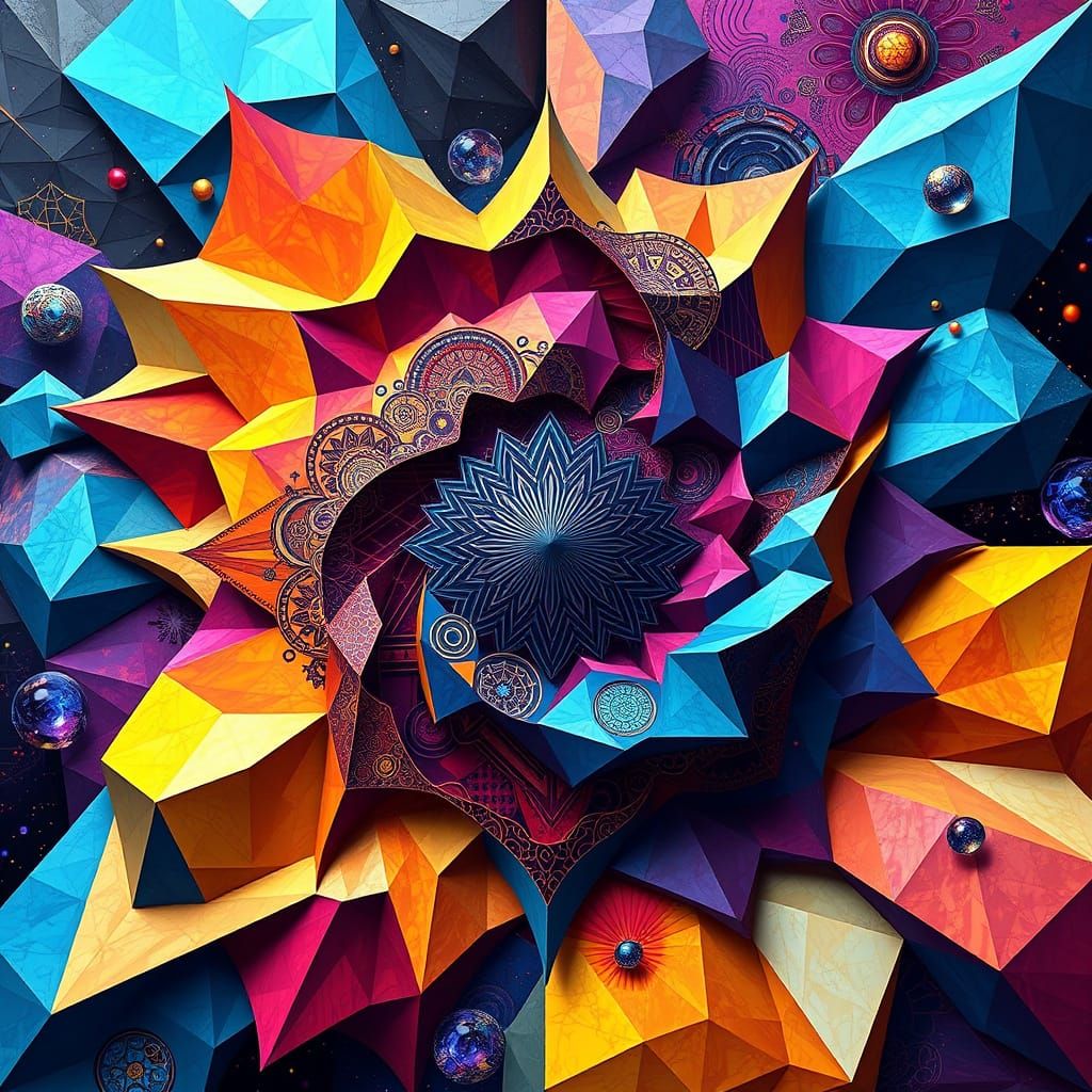 Cosmic Melting Forms in Cubist Geometric Style