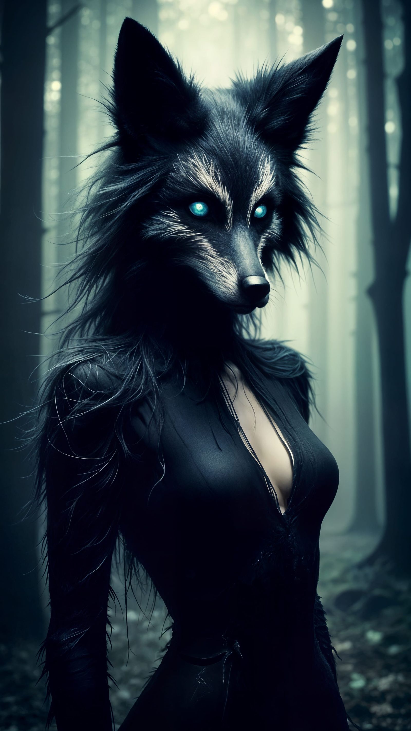 Fox Anthro in Dark Forest with Glowing Runes