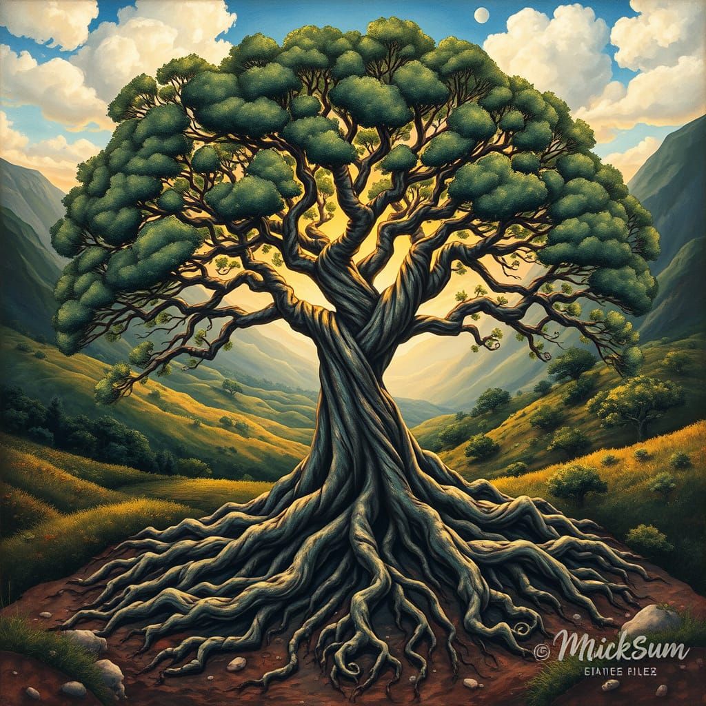 Ethereal Tree of Life in Vibrant Gouache Style