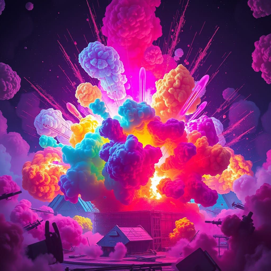 Dramatic Explosion in a Surreal Futuristic Style
