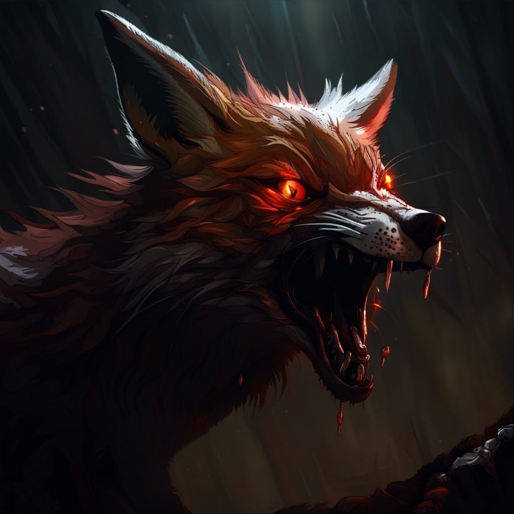 Menacing Dark Fox Growling at Human
