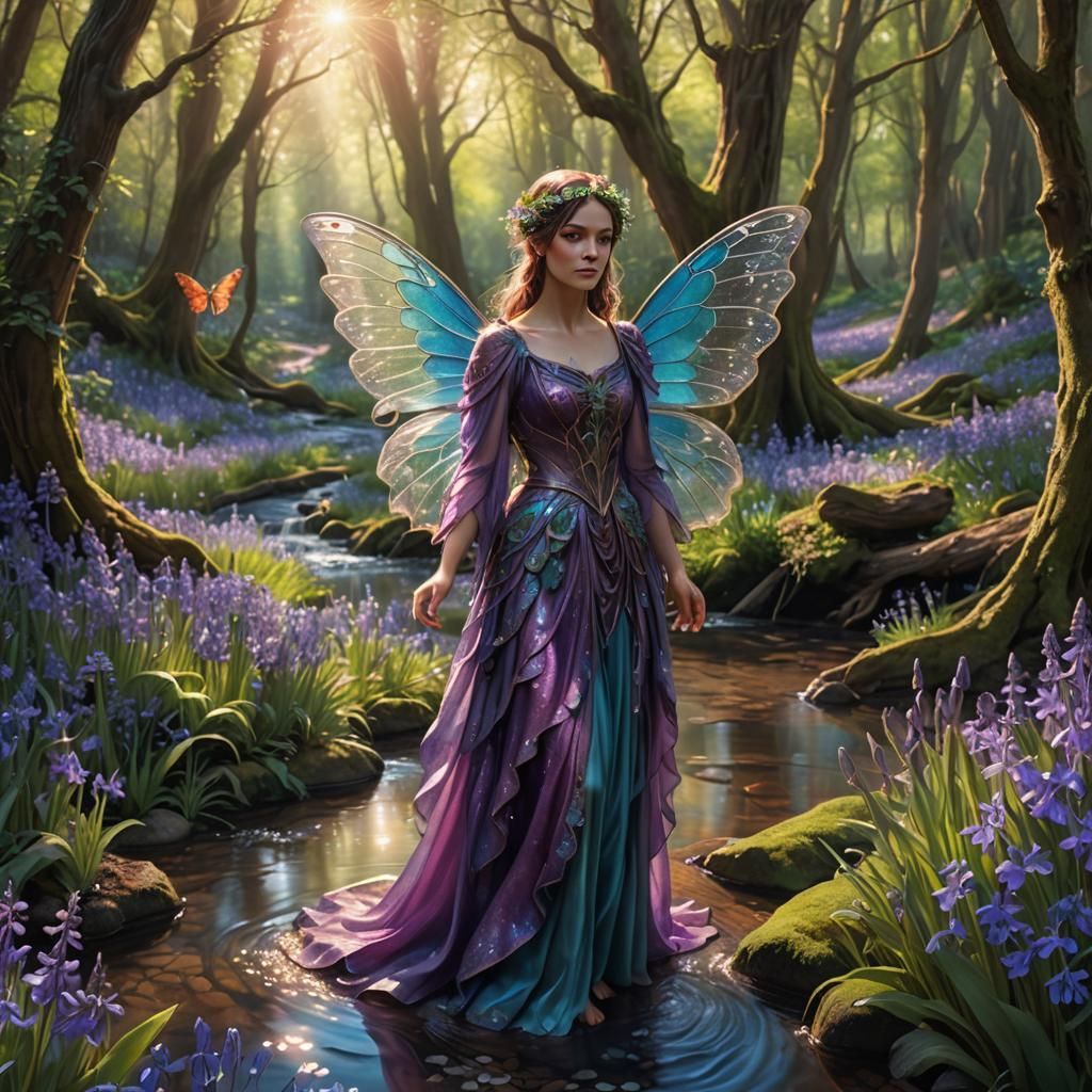 Fairy with Wildflowers in Shimmering Woodland