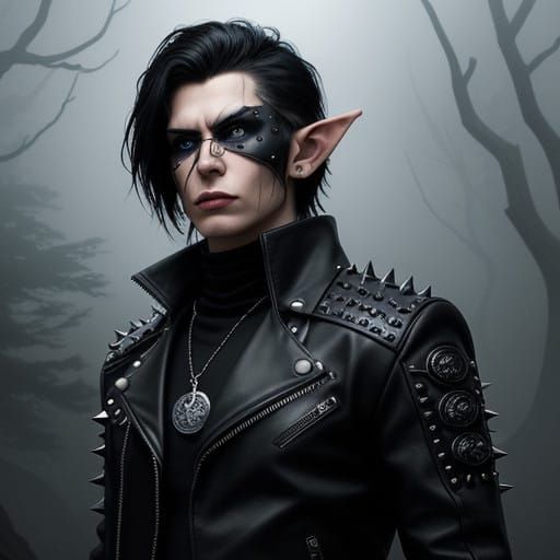 Gothic Elf Youth in Dark Fantasy Landscape