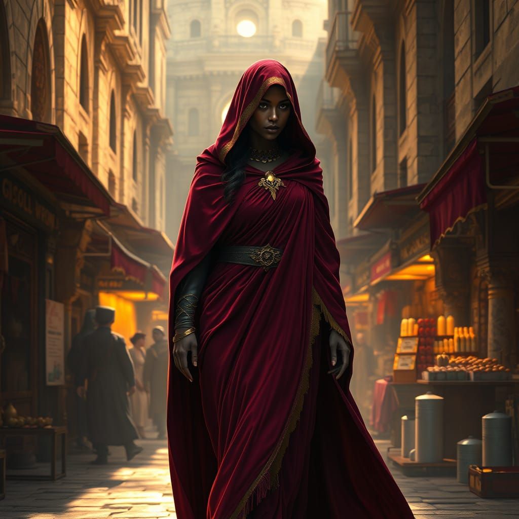 Roman City Market Noblewoman in Velvet Cloak