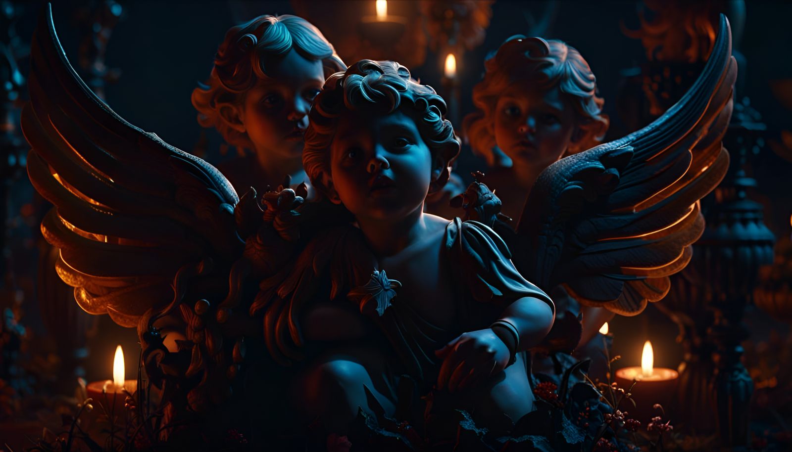 Dark Fantasy Halloween Cherubs in Digital Matte Painting