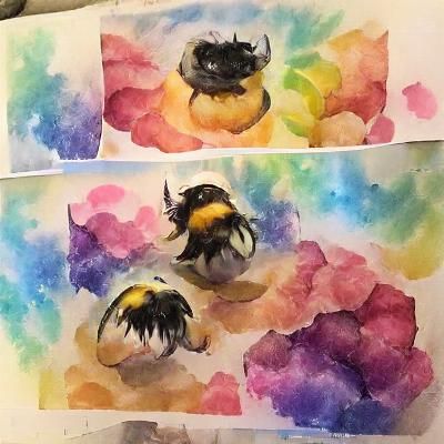 Delicate Watercolor Bumblebees in Flight