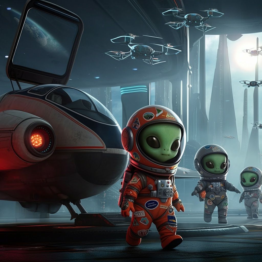 Adorable Chibi Aliens Arrive at Futuristic Spaceport
