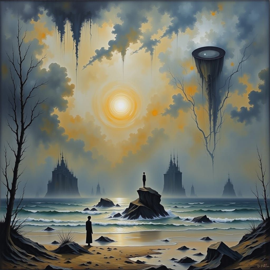 Ethereal Figures in a Dreamlike Landscape