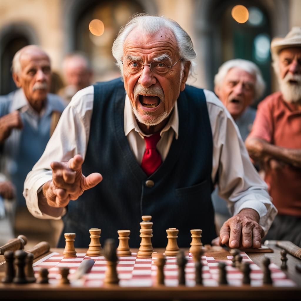 Angry Old Italian Man Playing Briscola