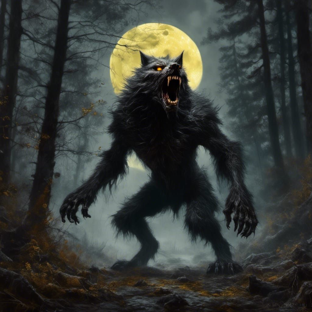 Terrifying Werewolf Howling in a Dark Forest