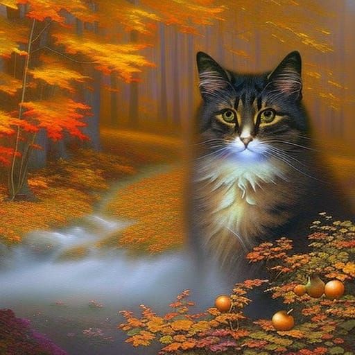 Autumn Cat Emerges From Floral Fantasy