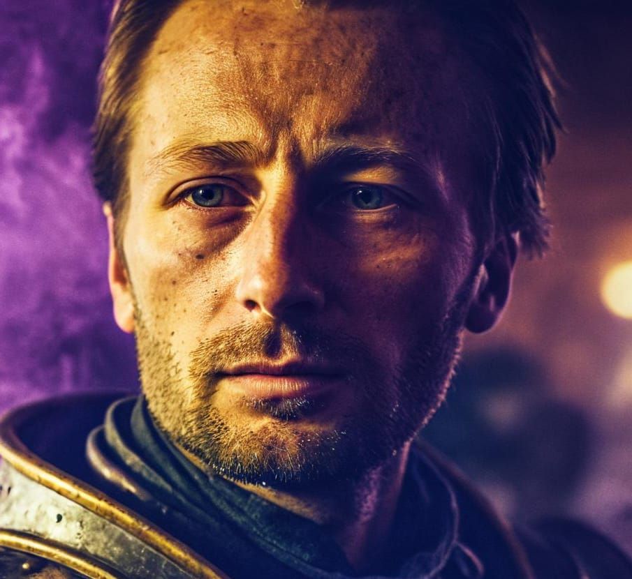 Cinematic Knight in Tavern, Hyperdetailed Film Still