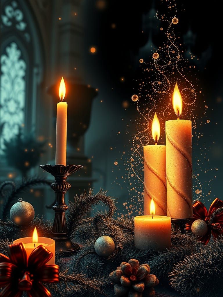 Mystical Victorian Christmas Scene in Dark Cyberpunk Style