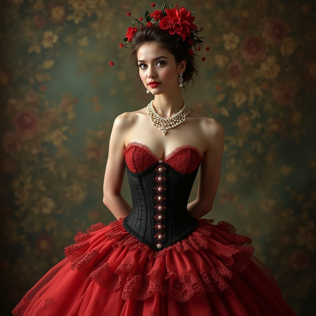 Elegant Woman in Fantasy Gown, Art Nouveau Style