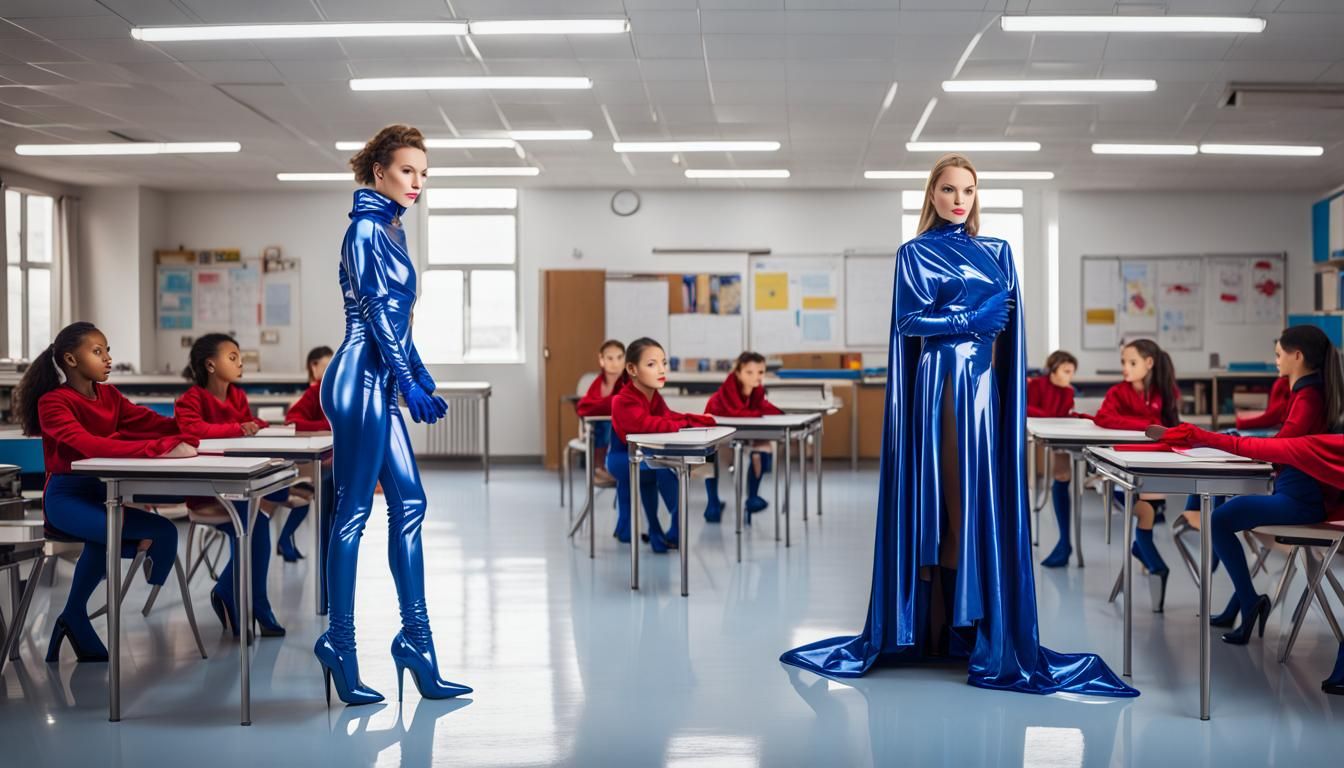 Futuristic Teacher and Students in Reflective Outfits