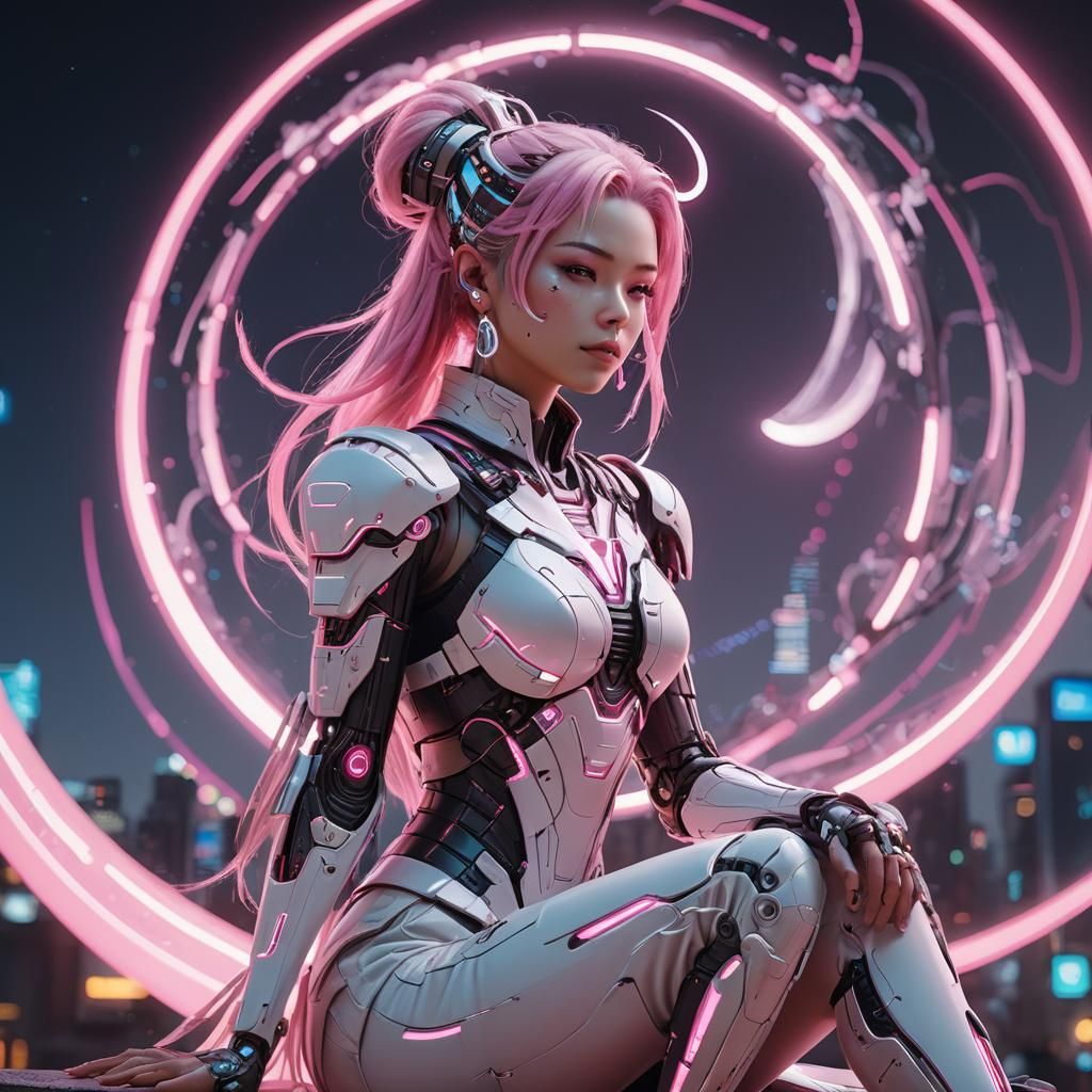 Cyberpunk Girl on Moon in 3D Anime Art