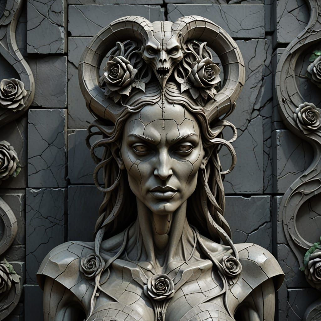 Lilith in Brutalist Cubist Stone Sculpture