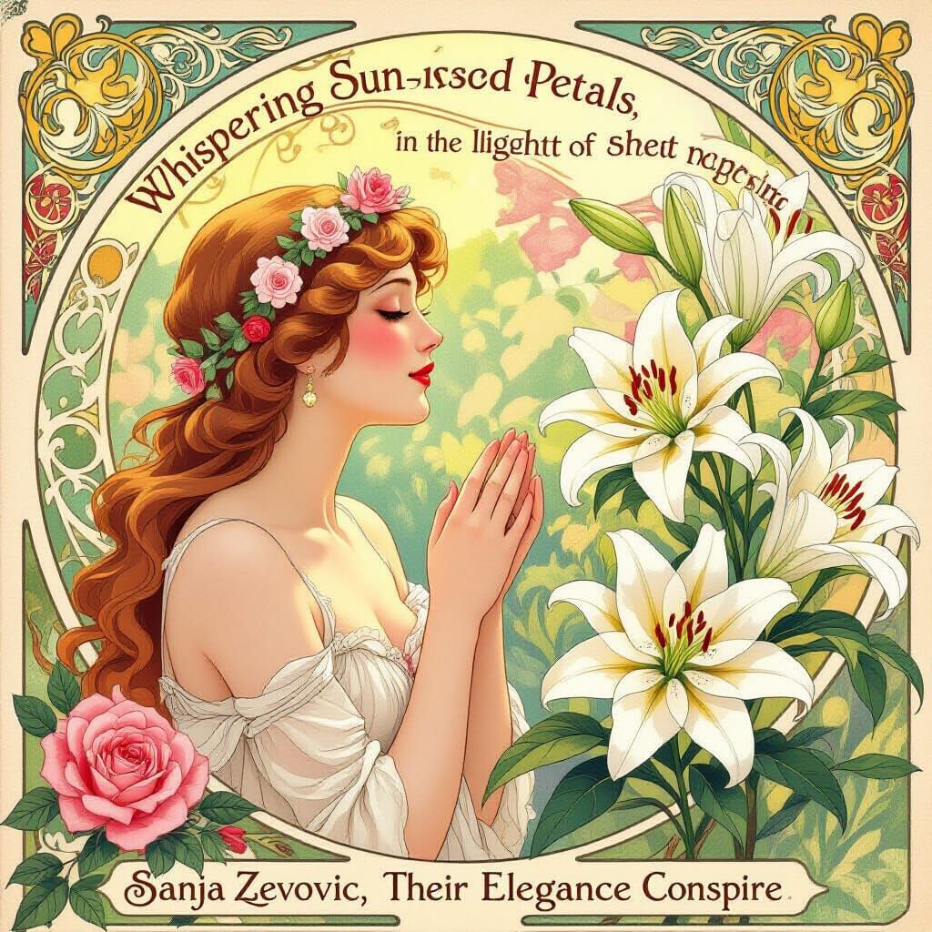 Art Nouveau Roses and Lilies in Sunlight