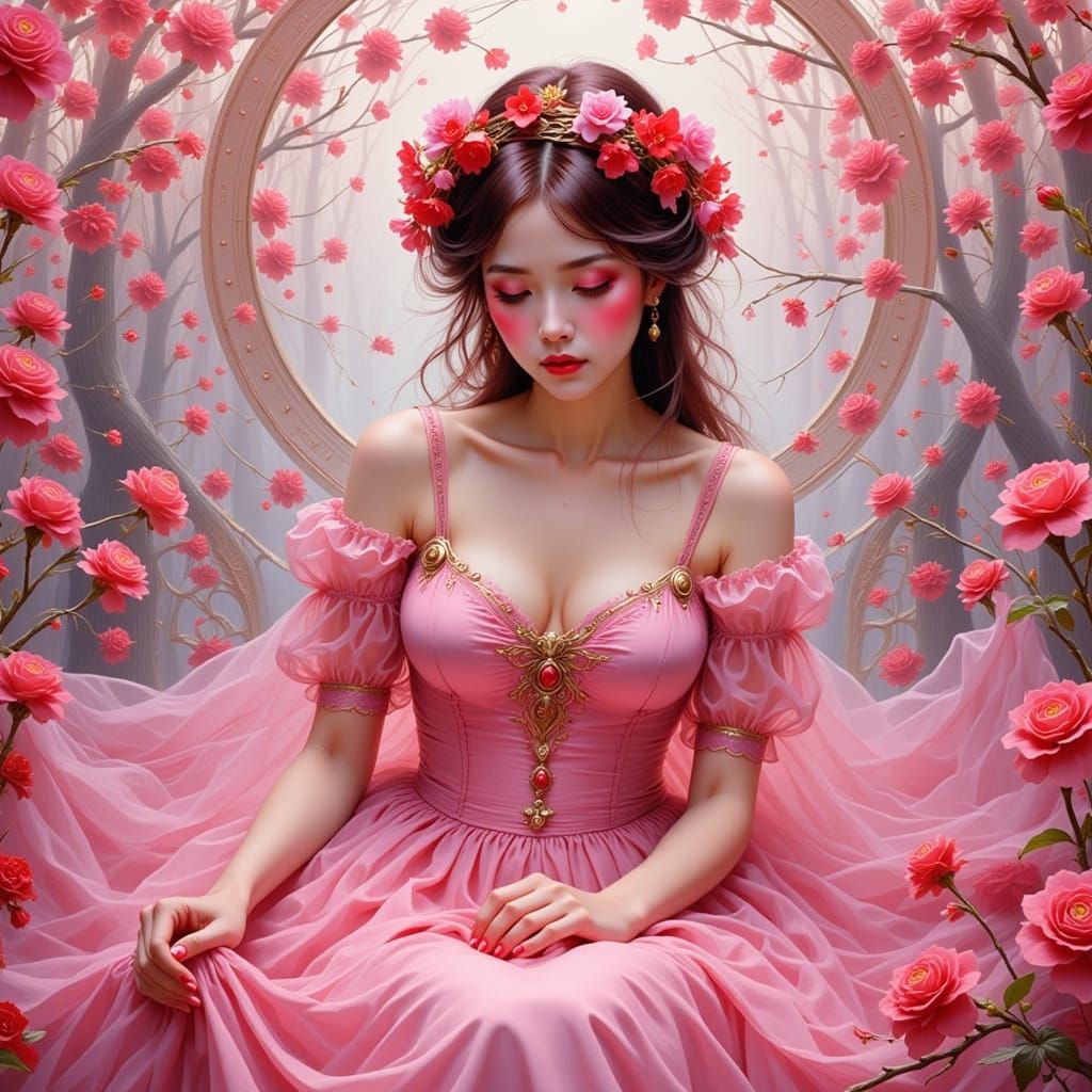 Ethereal Pink Beauty in Art Nouveau Style