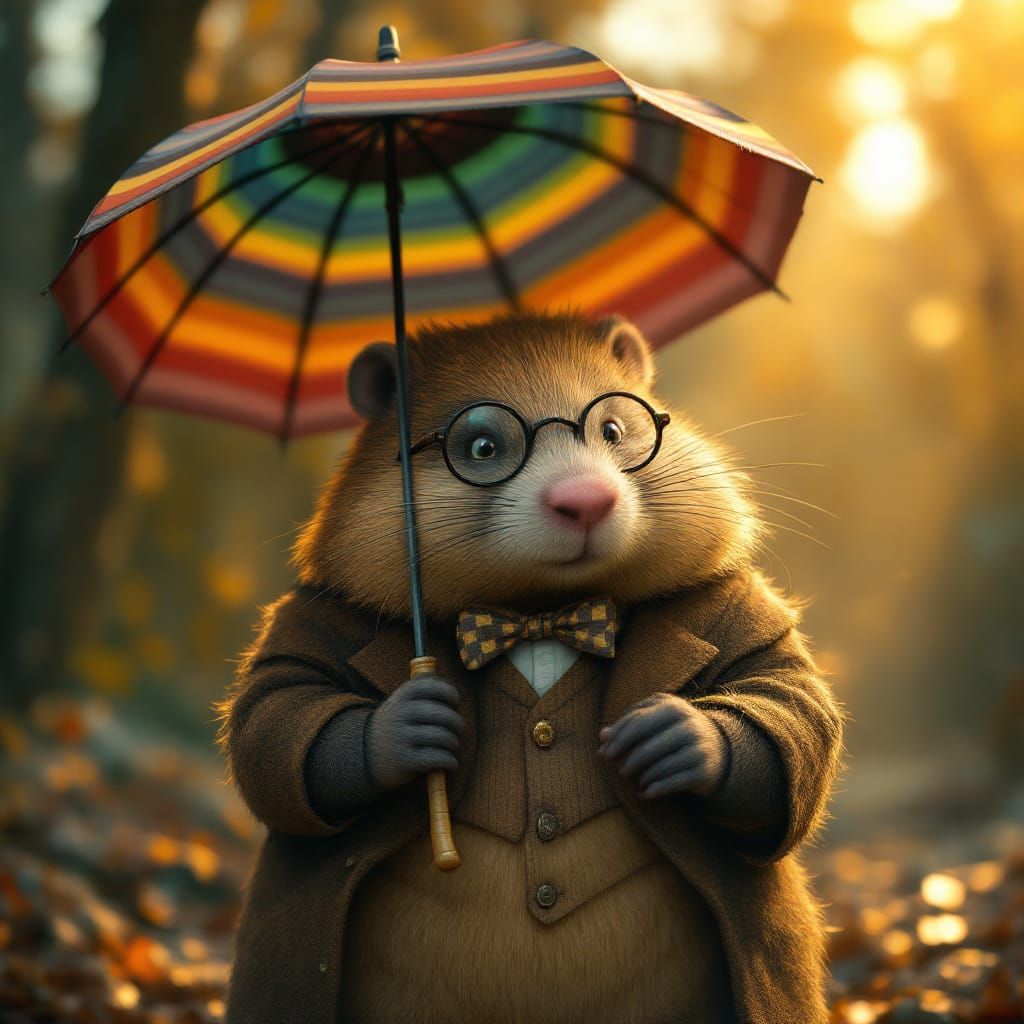 Whimsical Wombat Vanquishing Shadows with Umbrella