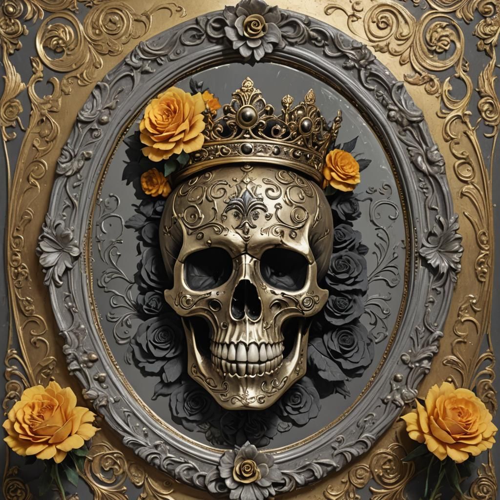 Ornate Sugar Skull Skeleton with Floral Crown