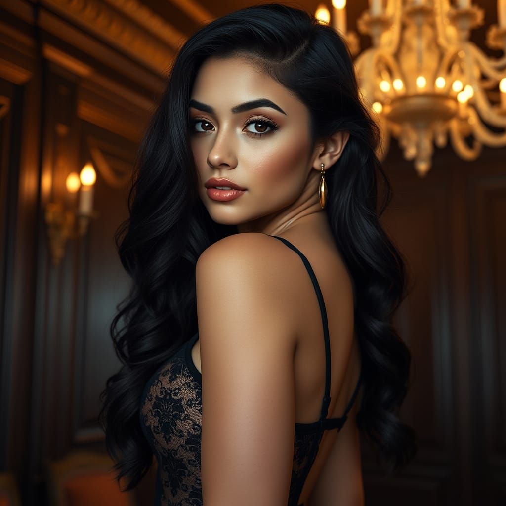 Hyper-Realistic Portrait of a Stunning Latina Woman in Elega...