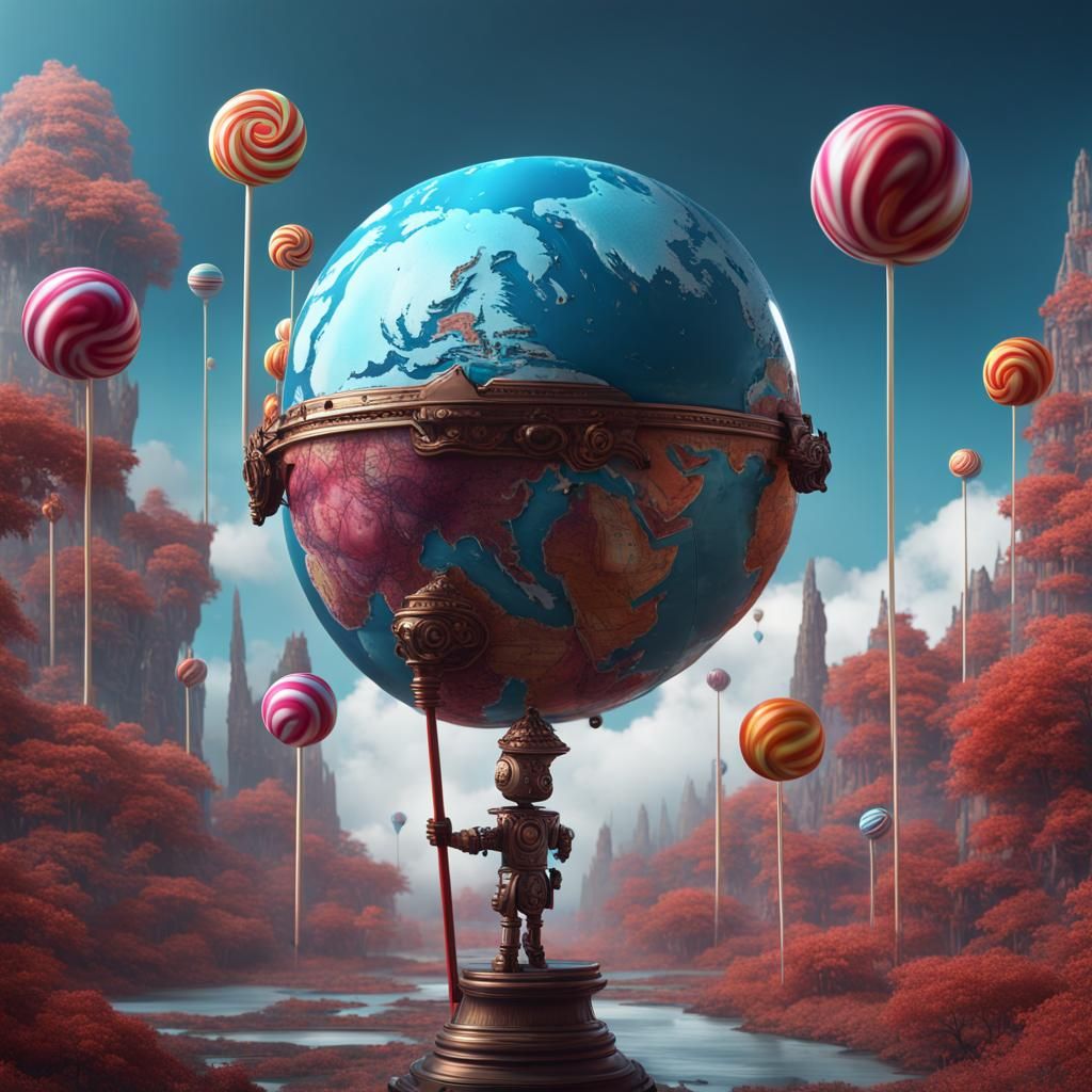 AI Humanoid Holding a Lollipop World Globe