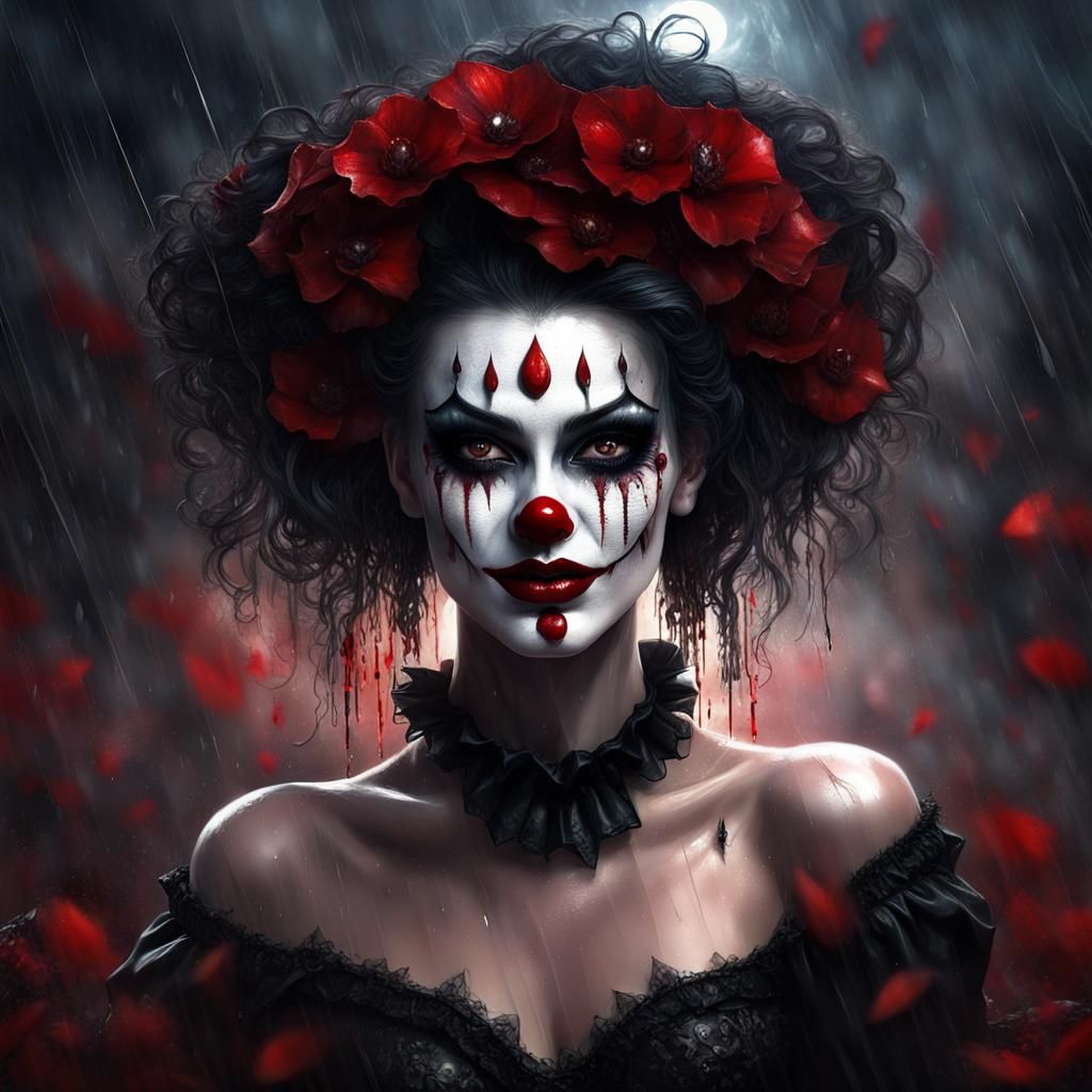 Gothic Vampire Clown in Circus, Dark Fantasy Art