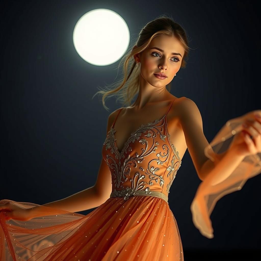 Moonlit Dancer in Glistening Gown: Studio Portrait