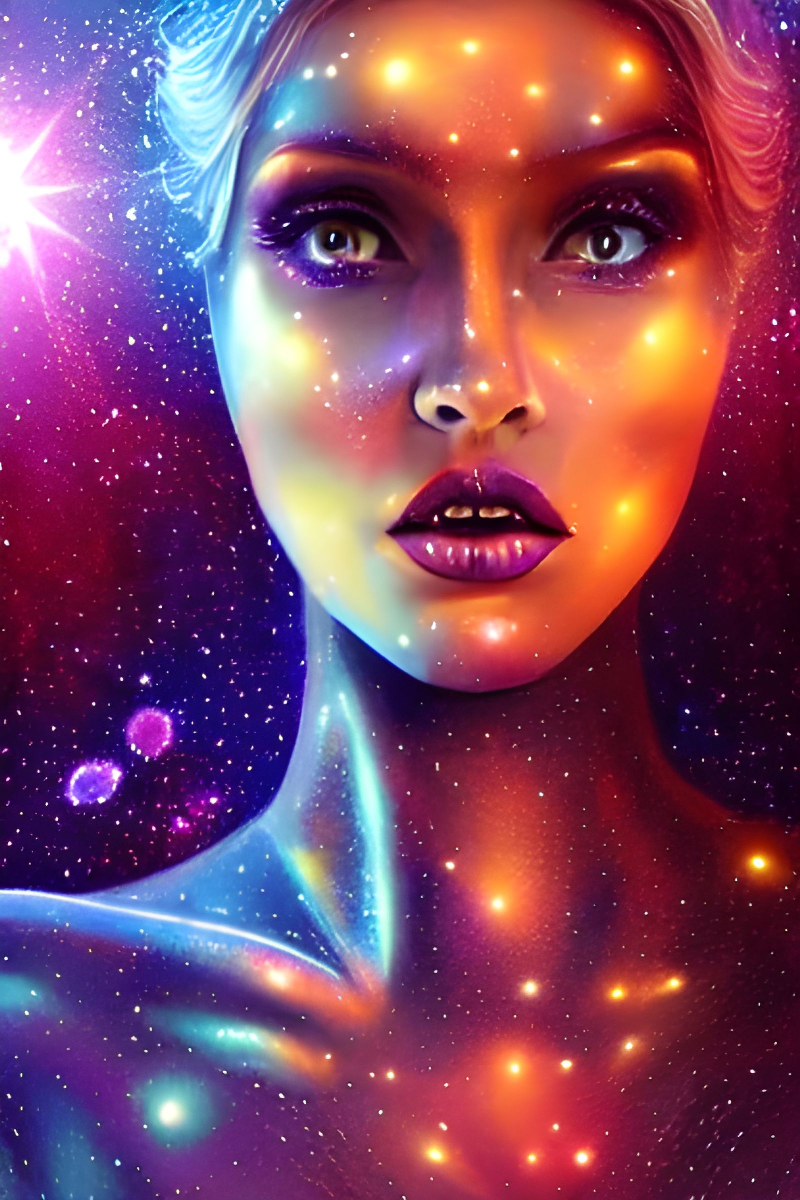 Cosmic Goddess Portrait in Digital Painting Style