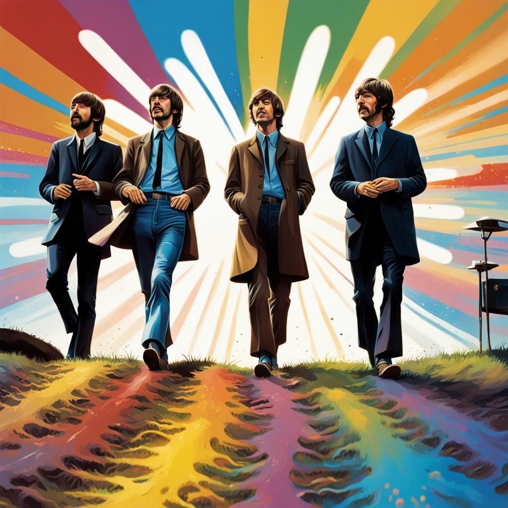 The Beatles Perform at Woodstock: Hyperrealistic Splash Art