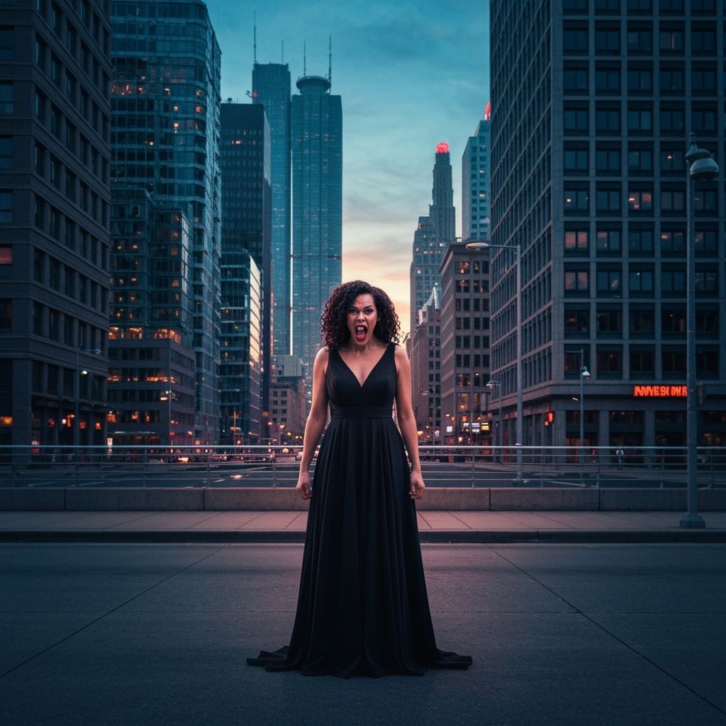 Furious Woman in City Street, Cinematic Digital Art