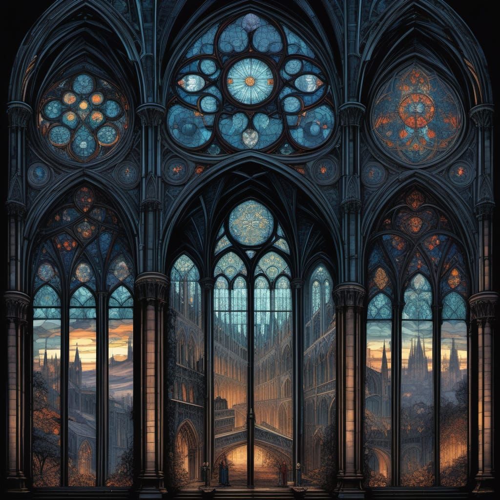 Gothic Cathedral Illustration in Gustave Doré Style