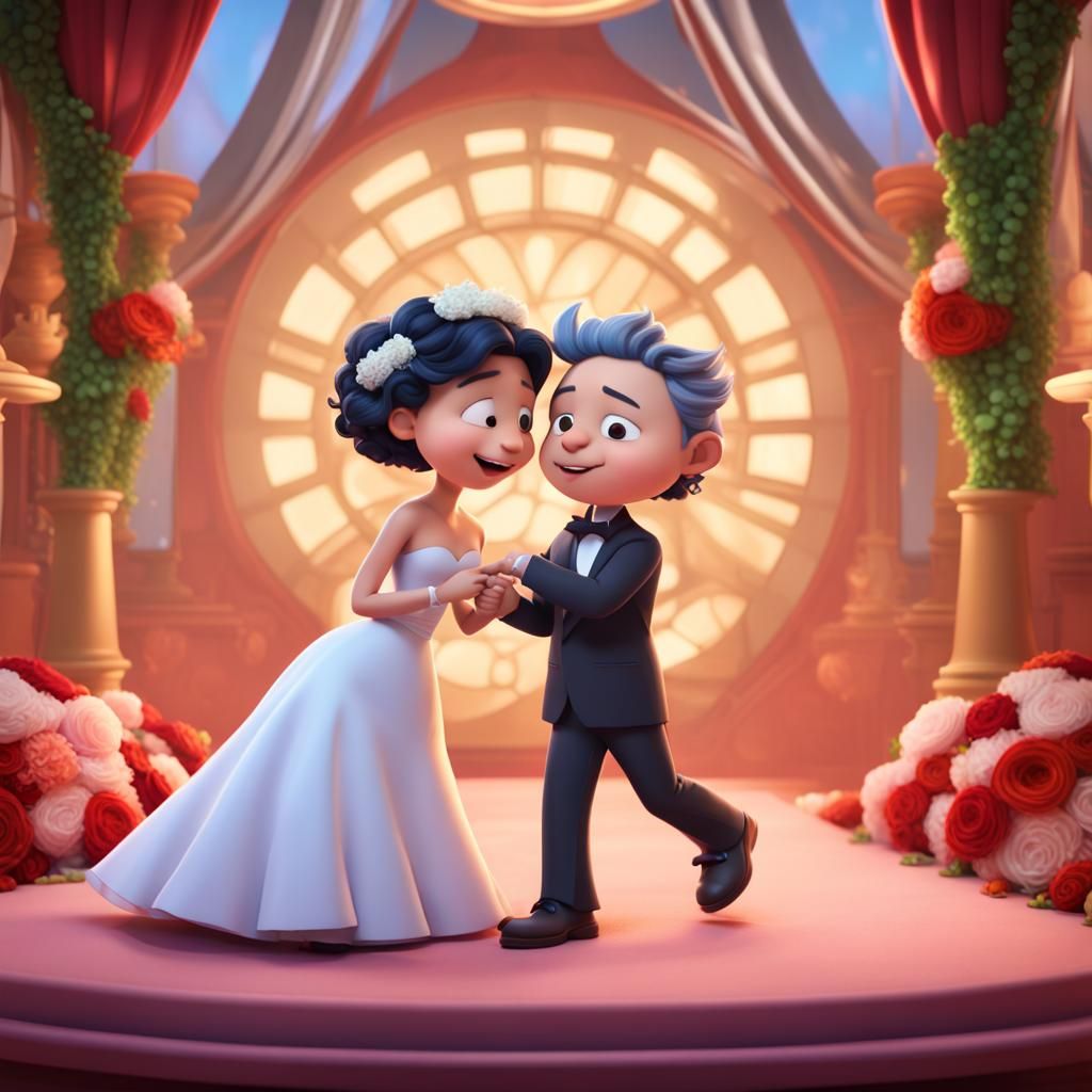 Leo and June's Wedding: A Pixar-Style 3D Rendering