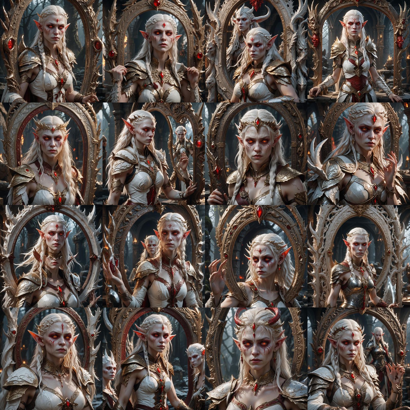 Albino Elf Queen's Reflection: Fantasy Art