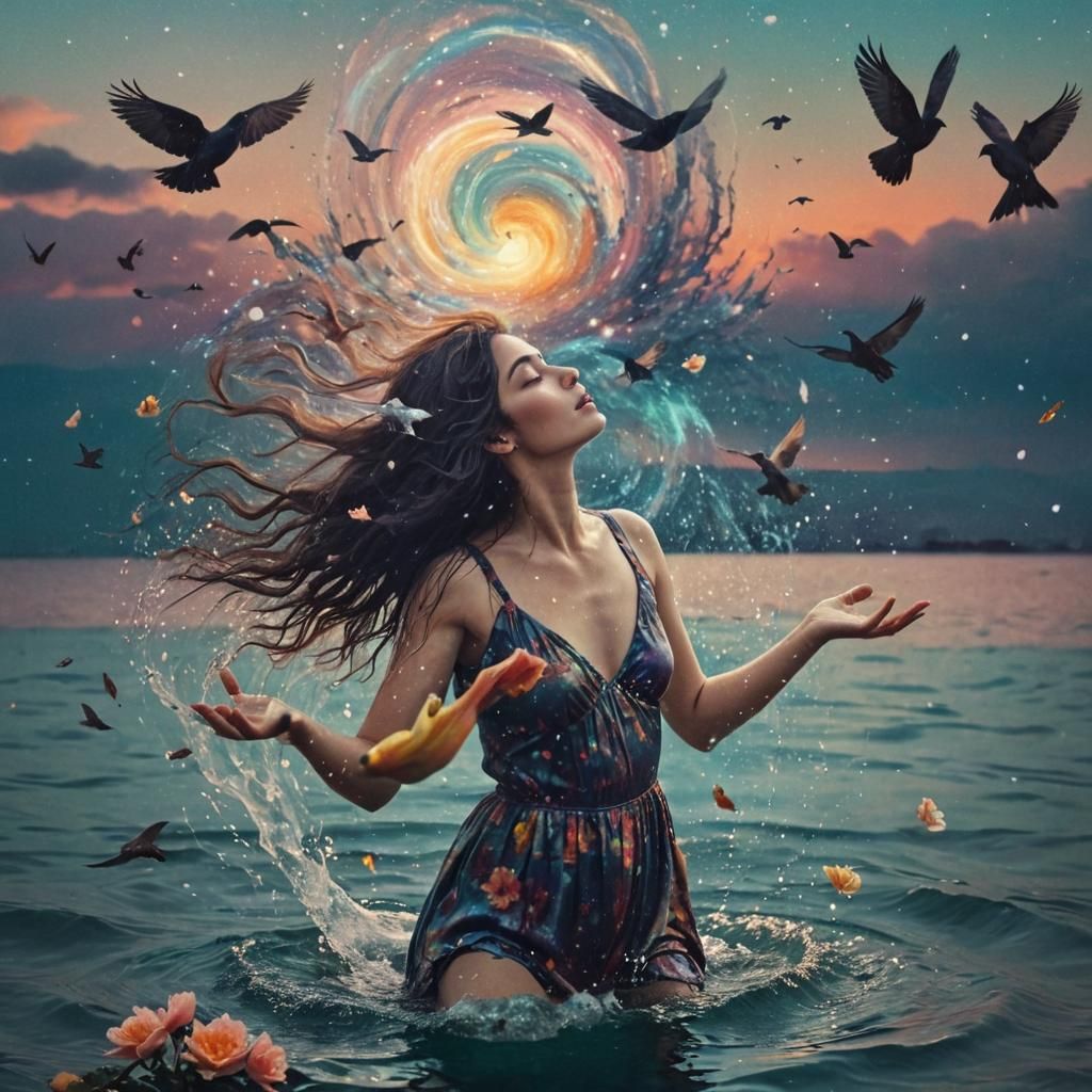 Cosmic Woman Holds Galaxy: Stunning Digital Art