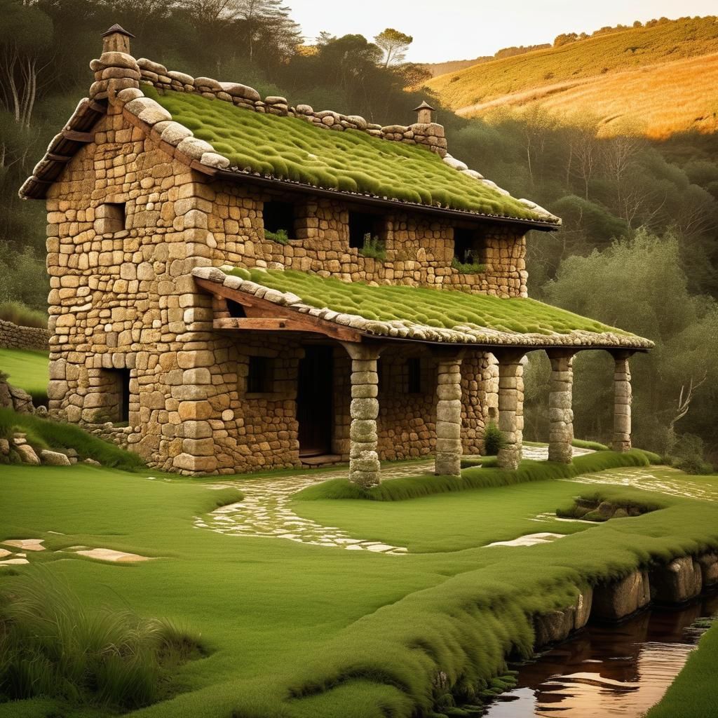 Rustic Horreo in Green Galician Meadow: Folk Architecture