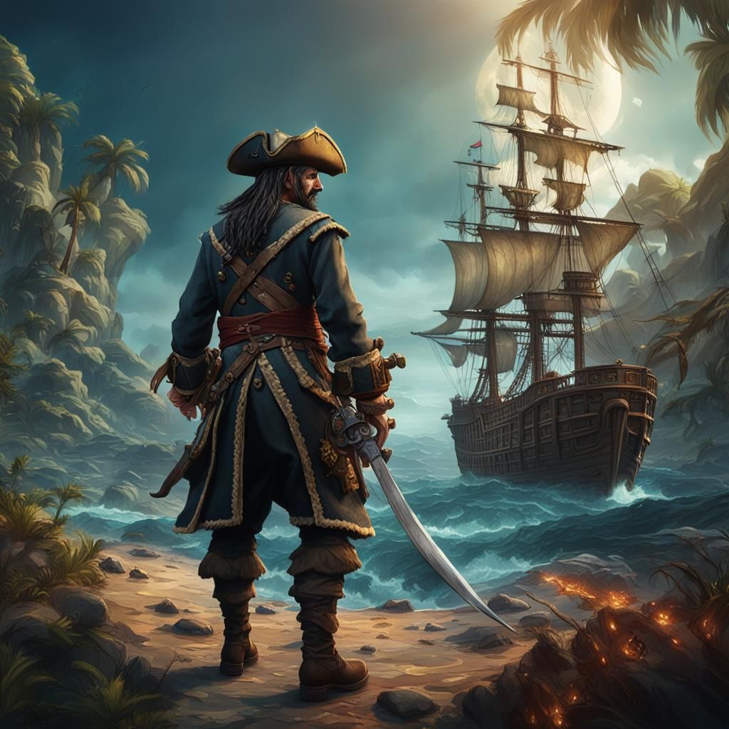 Old Pirate on Lonely Island: Detailed Matte Painting