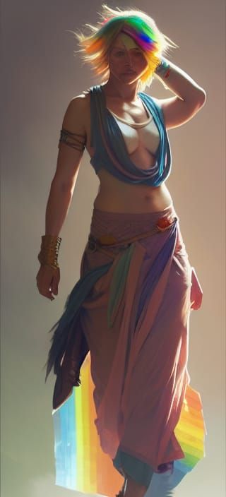 Rainbow-Haired Fighting Monk: Hyperdetailed Concept Art