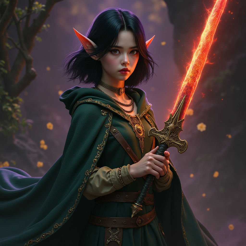 Elf with Glowing Sword, Dark Fantasy Art