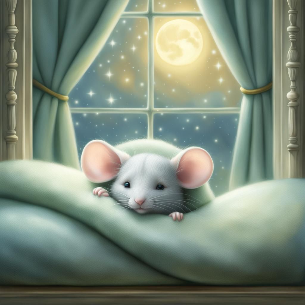 Mouse Sleeping: Dreamlike Illustration in Pastel Colors
