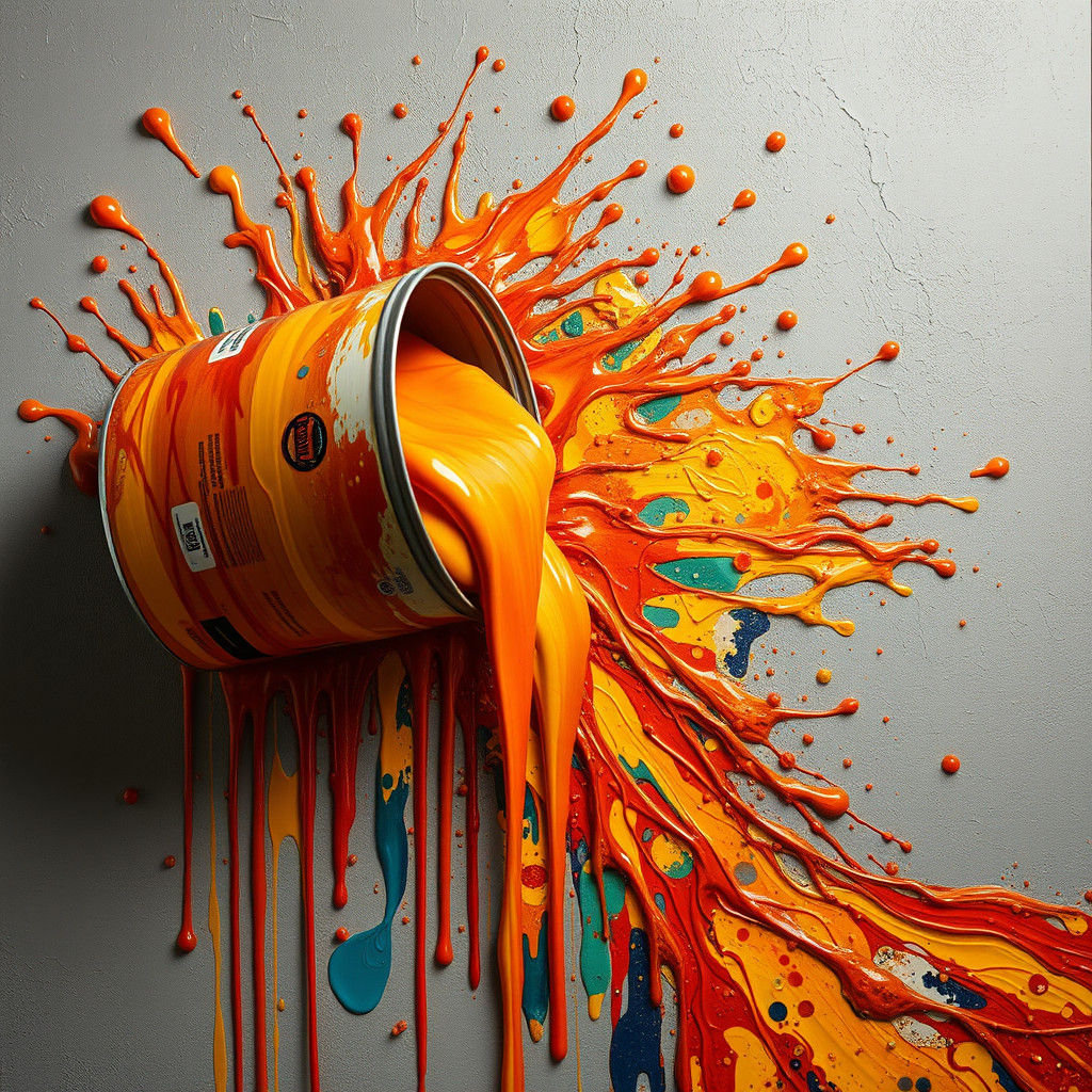 Autumn Landscape Emerge from Paint Spill: Abstract Expressio...