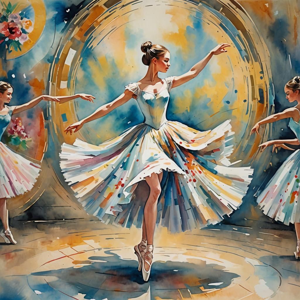 Ballerina's Dance: An Impressionist Gouache Tondo