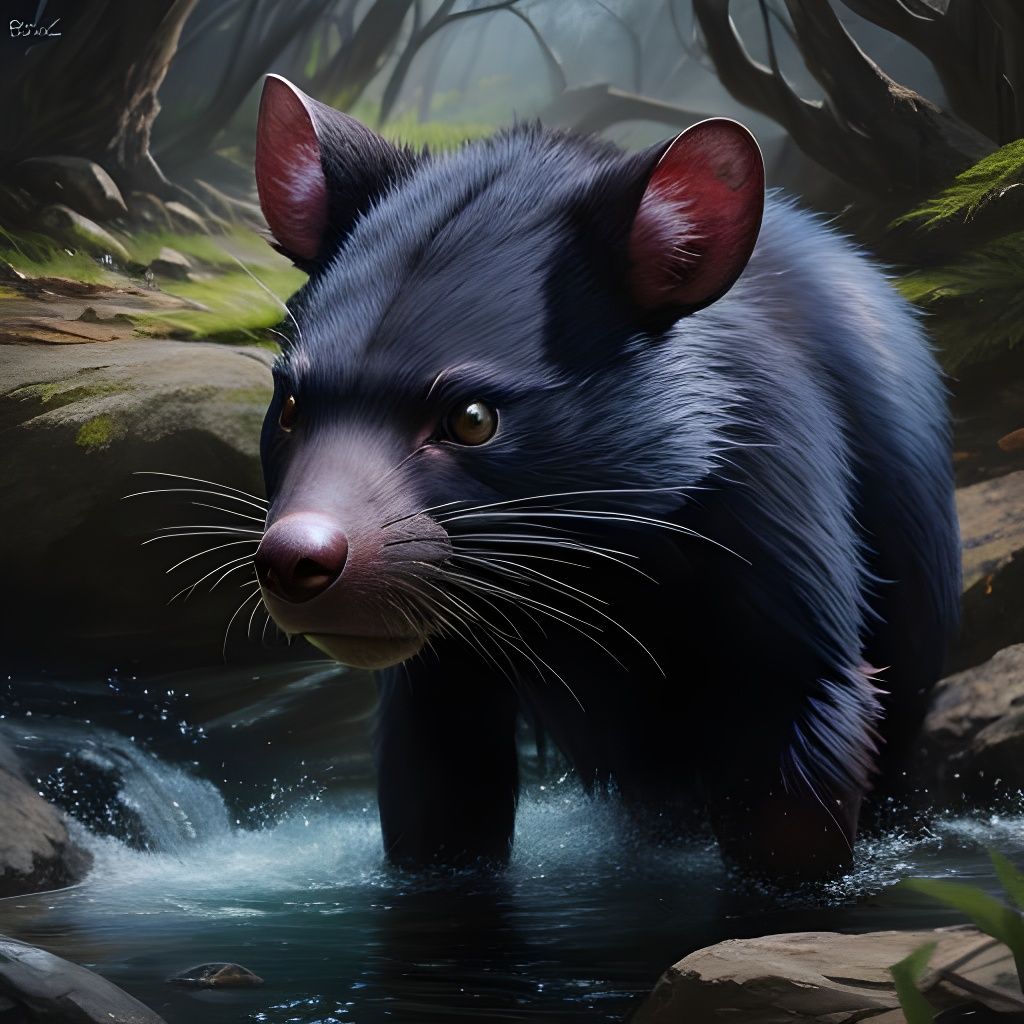 Hyperrealistic Tasmanian Devil Portrait in a Vibrant Creek S...