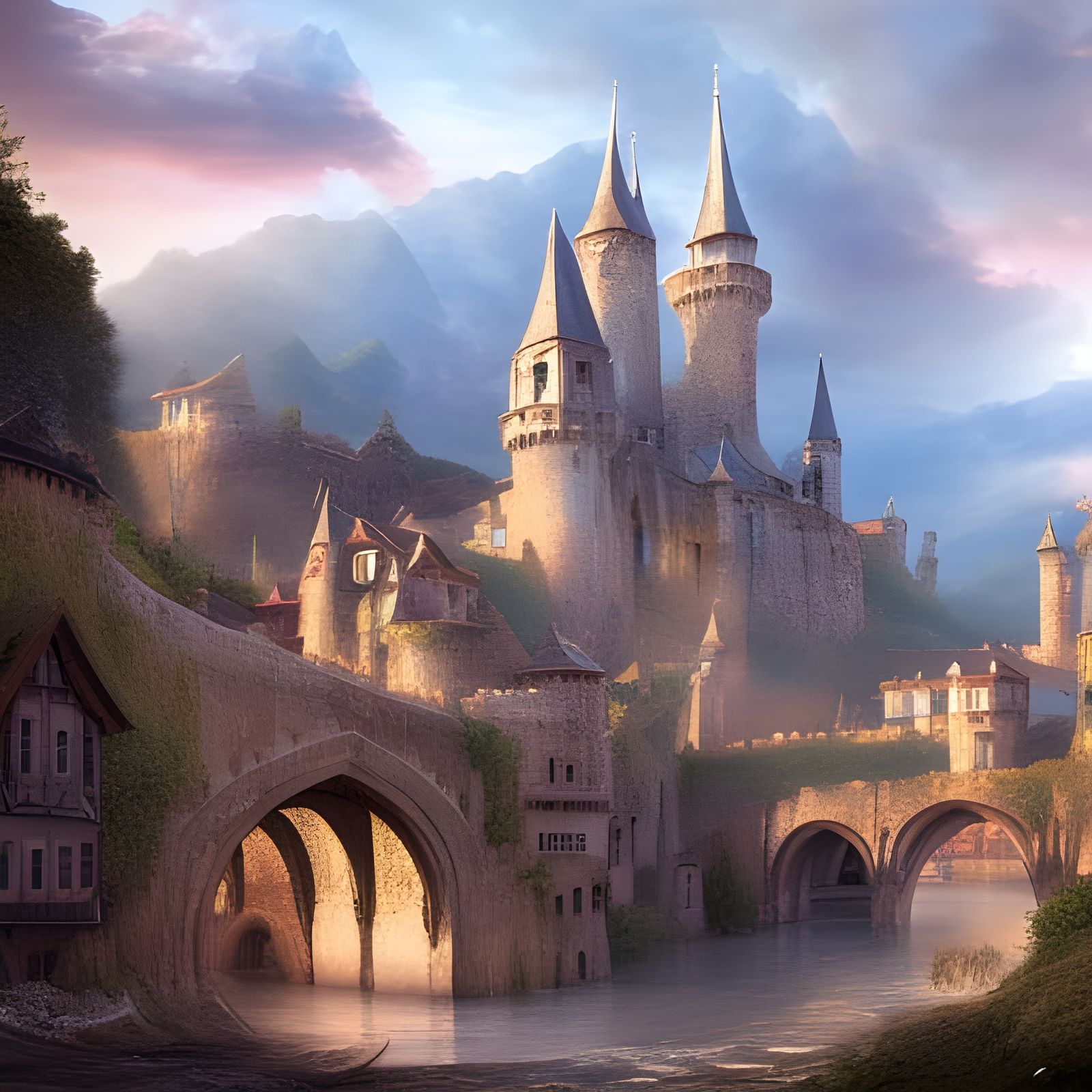 Medieval Village with Castle: Digital Matte Painting