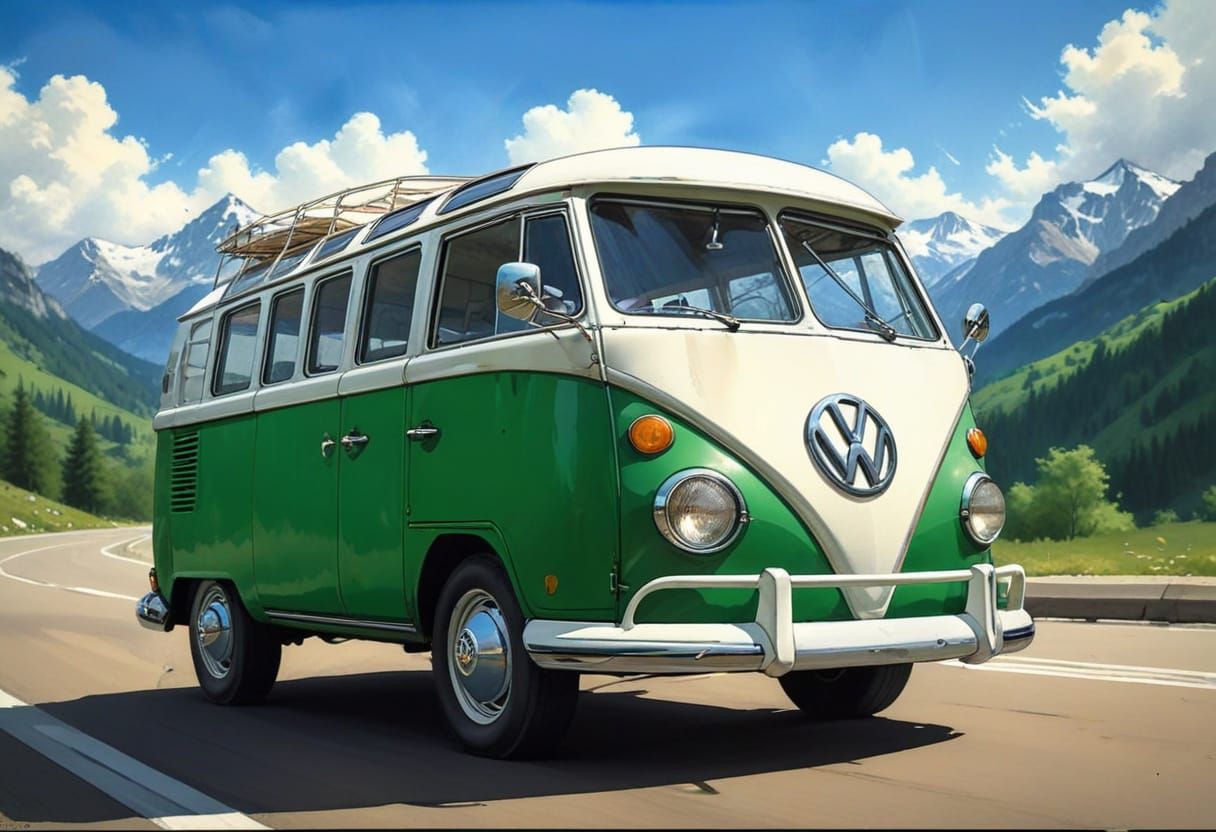 Green Volkswagen Bus in Pop Art Style