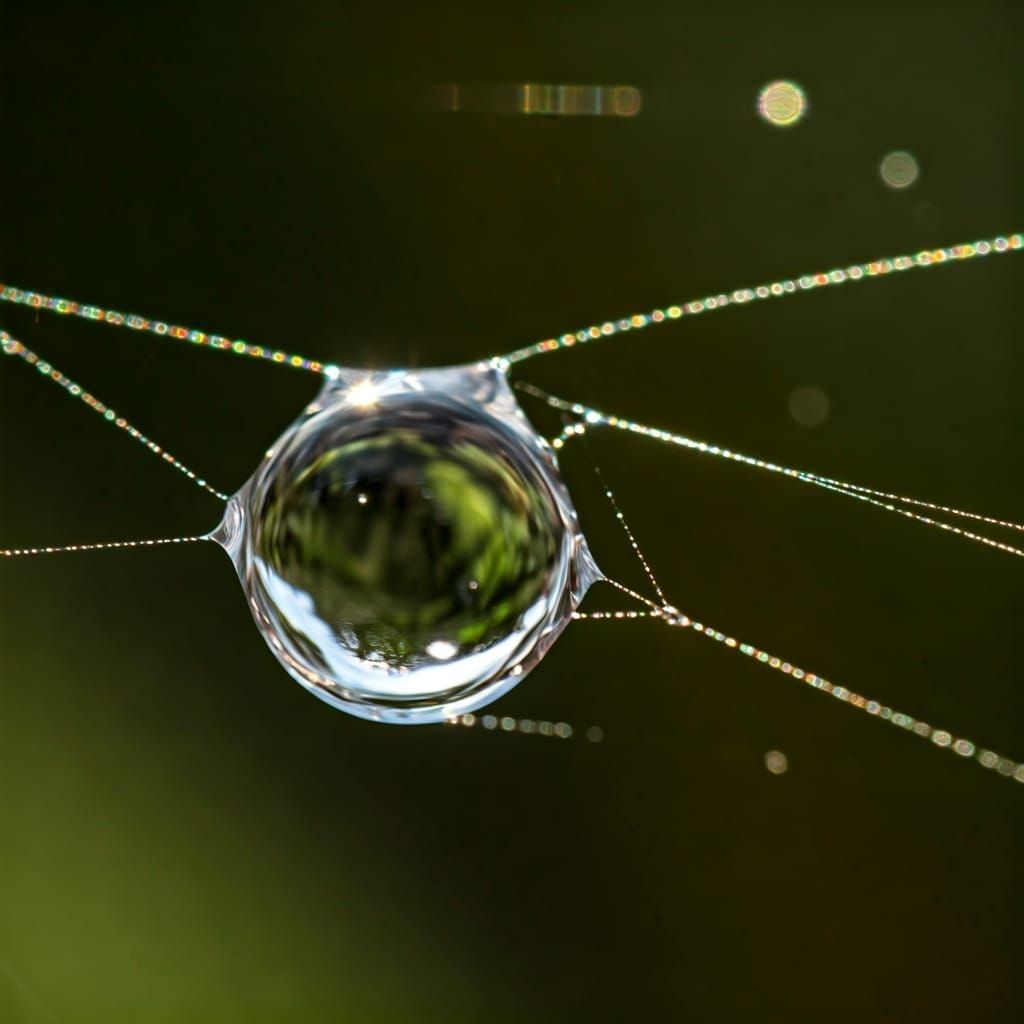 Dewdrop Glistening on Spiderweb in Hyperrealistic Macro View