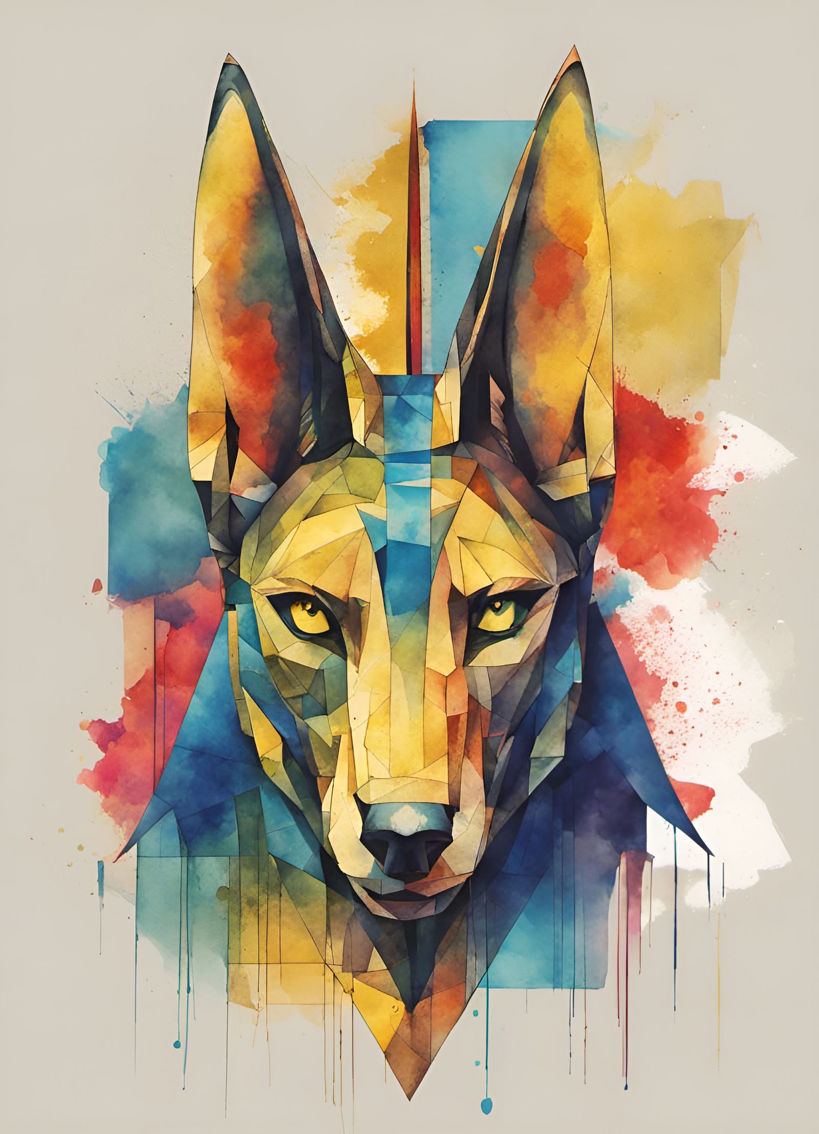 Anubis in Watercolour Pop Art Style